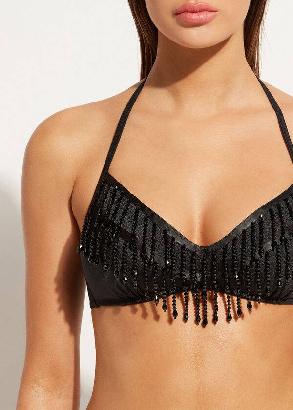 Women's Calzedonia Lightly Padded Tank-Style Taipei Bikini Tops Black | IE1780GL