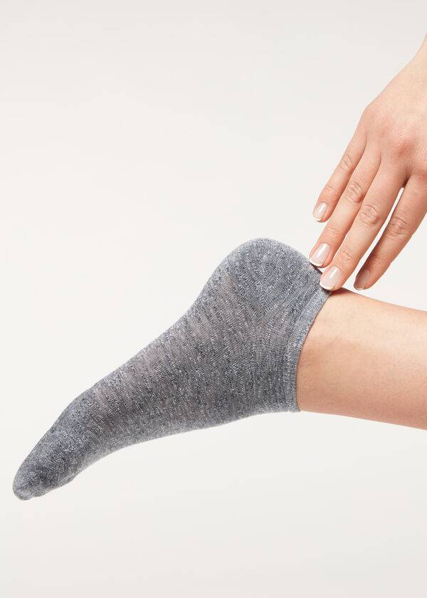 Women\'s Calzedonia Linen and Viscose No-show Socks Blue | IE2294OR