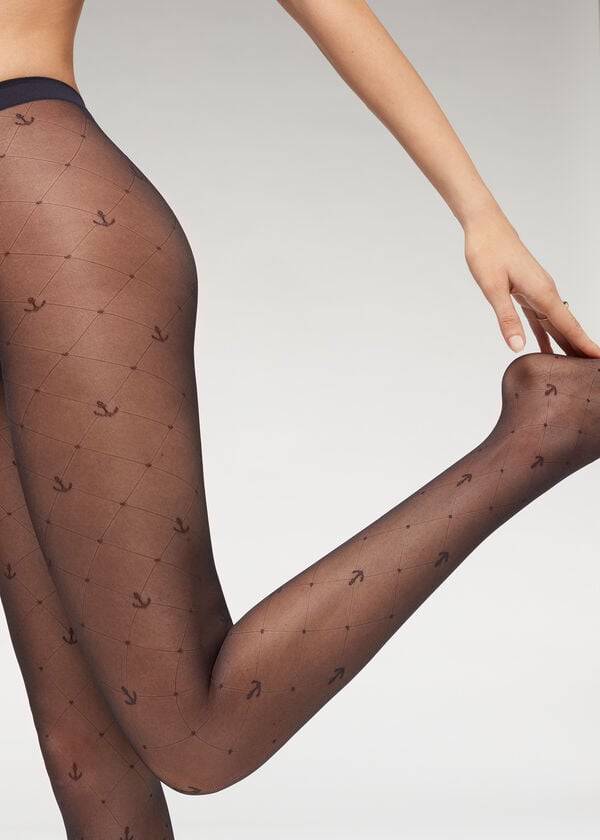 Women's Calzedonia Marine Sheer 50 Denier Patterned Tights Blue | IE1114NB