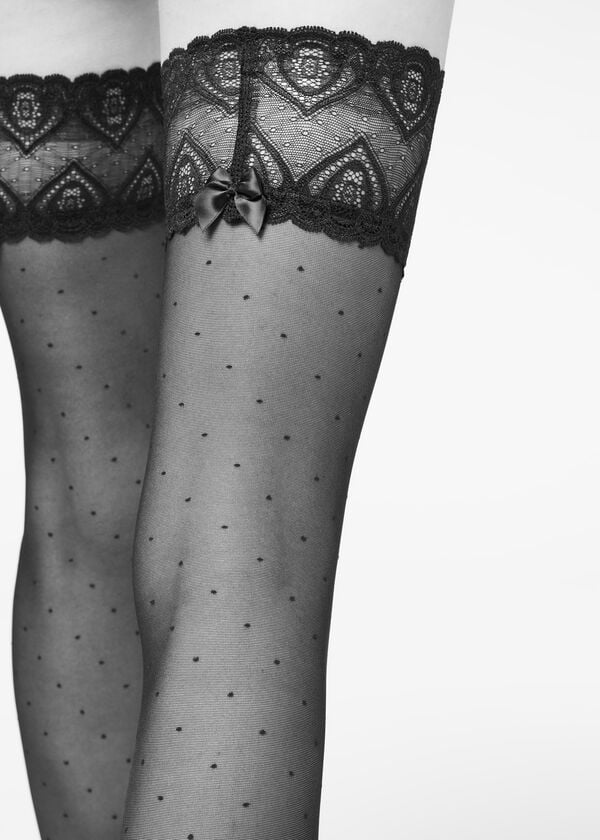 Women's Calzedonia Micro Dot 30 Denier Sheer Thigh Highs Stockings Black | IE1264LH