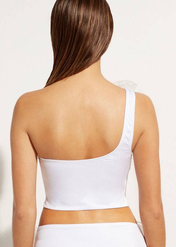 Women's Calzedonia One-Shoulder Bandeau Bora Bora Bikini Tops White | IE1782JJ