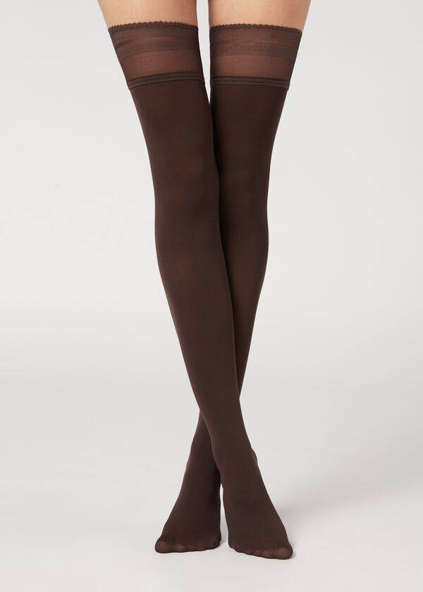 Women\'s Calzedonia Opaque soft touch Thigh-Highs Stockings Coffee | IE1267CE