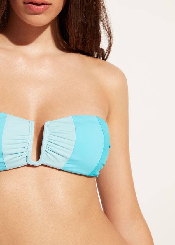 Women's Calzedonia Padded Bandeau Azzorre Bikini Tops Turquoise | IE1784LH