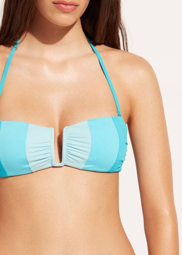 Women's Calzedonia Padded Bandeau Azzorre Bikini Tops Turquoise | IE1784LH