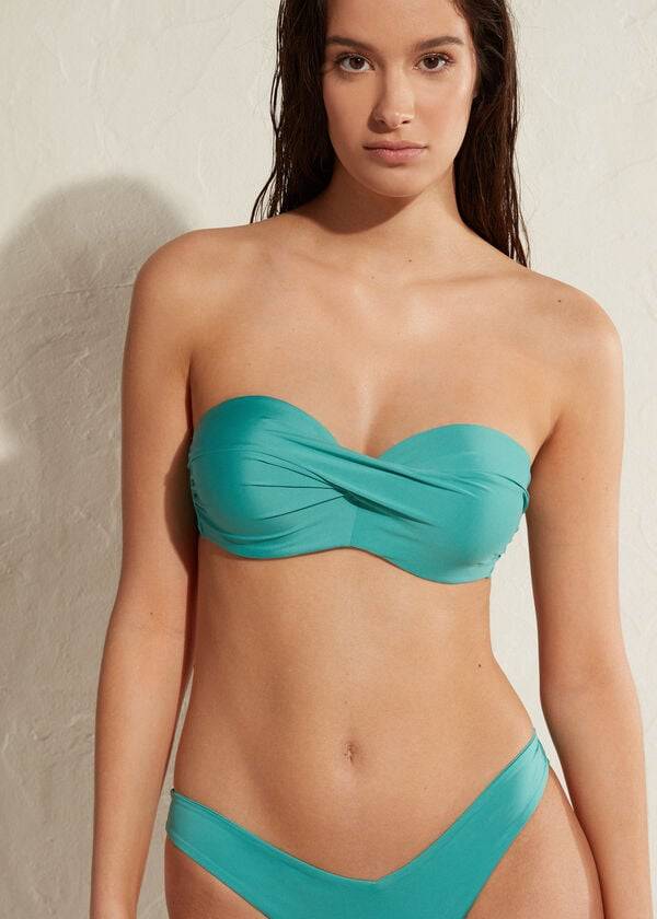 Women's Calzedonia Padded Bandeau Indonesia Bikini Tops Turquoise | IE1787CE