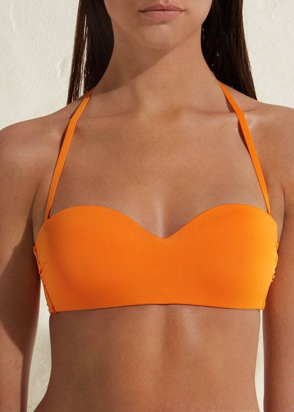 Women's Calzedonia Padded Bandeau Indonesia Eco Bikini Tops Orange | IE1792QZ