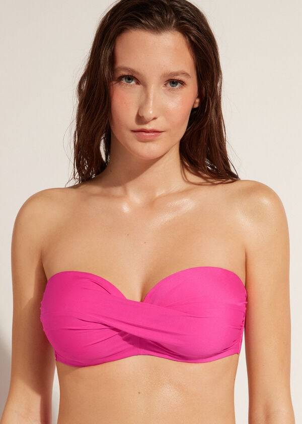 Women\'s Calzedonia Padded Bandeau Indonesia Eco cobey Bikini Tops Pink | IE1800OR