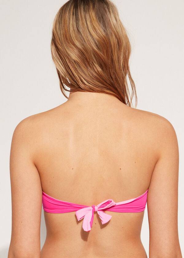 Women's Calzedonia Padded Bandeau Indonesia Eco rosa Bikini Tops Pink | IE1805FM