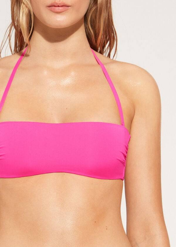 Women's Calzedonia Padded Bandeau Indonesia Eco rosa Bikini Tops Pink | IE1805FM