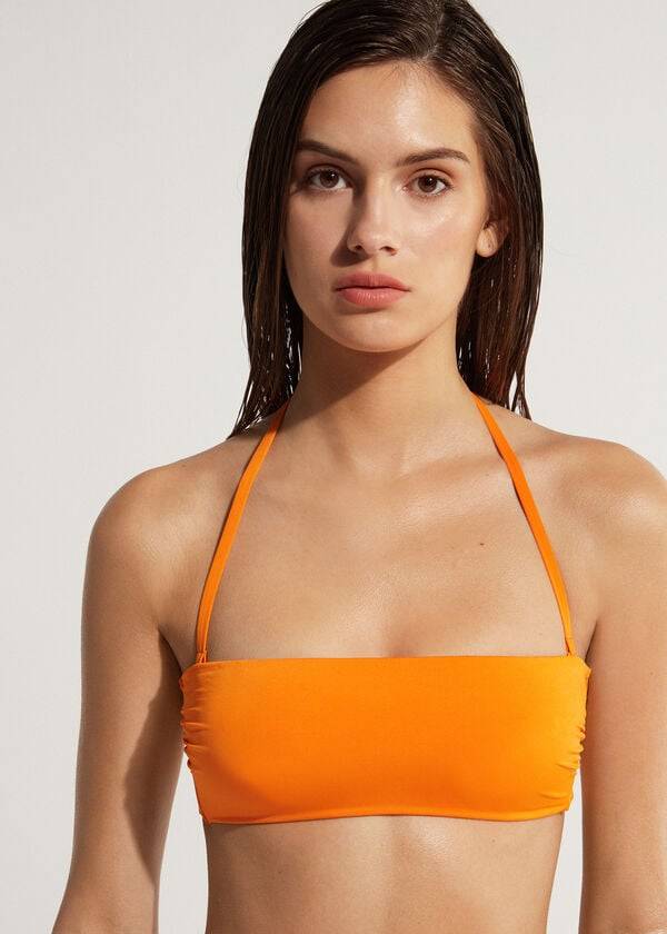 Women's Calzedonia Padded Bandeau Indonesia Eco Strapless Bikini Tops Orange | IE1809KI