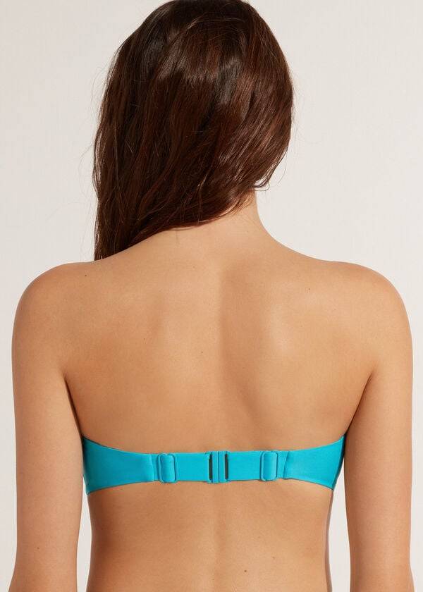 Women's Calzedonia Padded Bandeau Indonesia Strapless Bikini Tops Turquoise | IE1811ZG