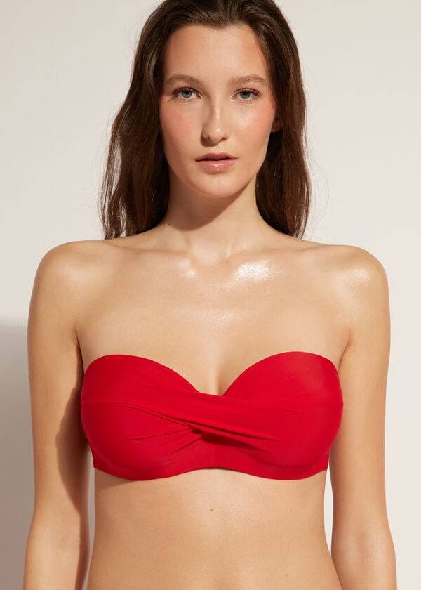 Women\'s Calzedonia Padded Bandeau Indonesia Strapless Bikini Tops Red | IE1812XF