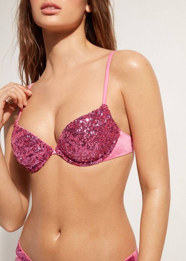 Women's Calzedonia Padded Push-Up Cannes rosa Bikini Tops Pink | IE1844QZ