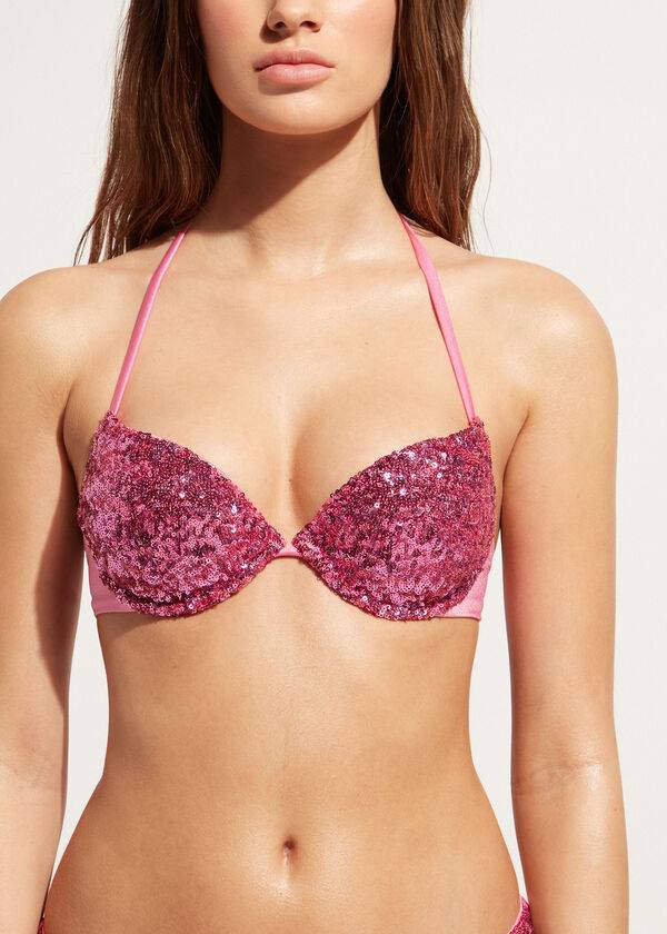 Women's Calzedonia Padded Push-Up Cannes rosa Bikini Tops Pink | IE1844QZ