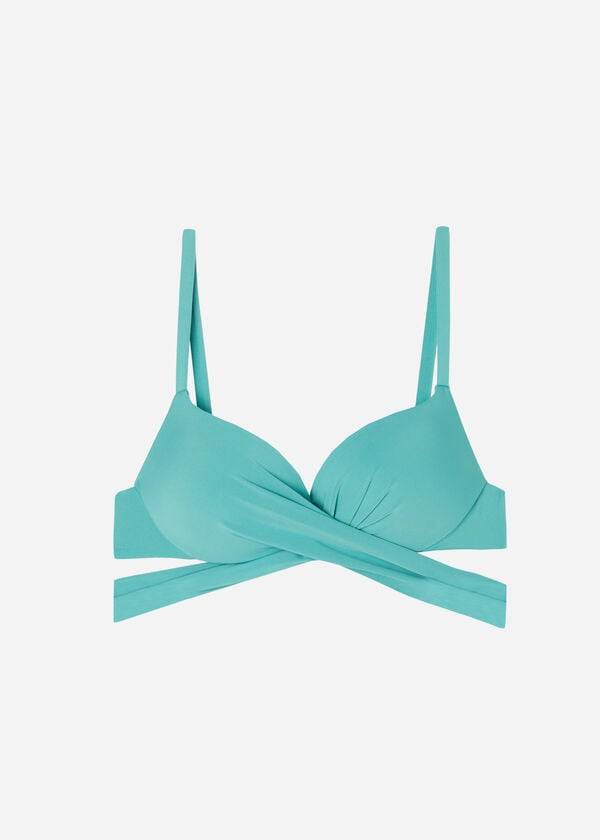 Women's Calzedonia Padded Push Up Indonesia Eco Bikini Tops Turquoise | IE1818QZ