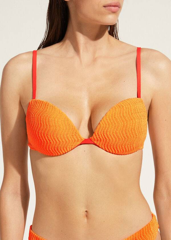 Women\'s Calzedonia Padded Push-Up Mykonos Bikini Tops Orange | IE1868NB