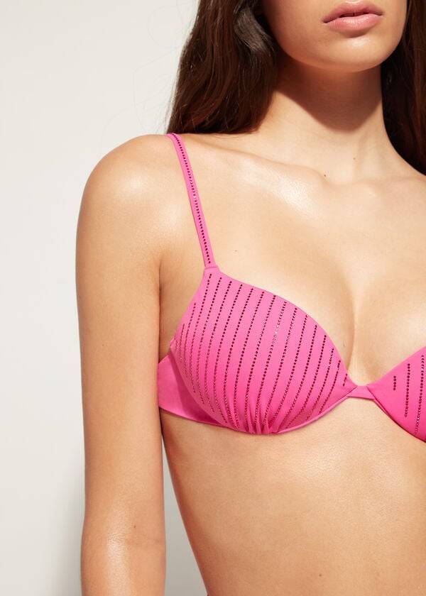 Women's Calzedonia Padded Push Up Shanghai Bikini Tops Pink | IE1833HK