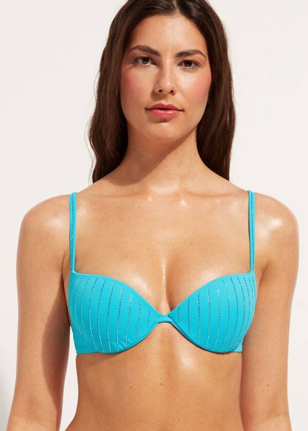 Women\'s Calzedonia Padded Push Up Shanghai Bikini Tops Turquoise | IE1834JJ