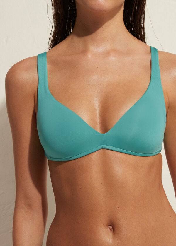 Women's Calzedonia Padded Triangle Indonesia Eco Bikini Tops Turquoise | IE1905PQ