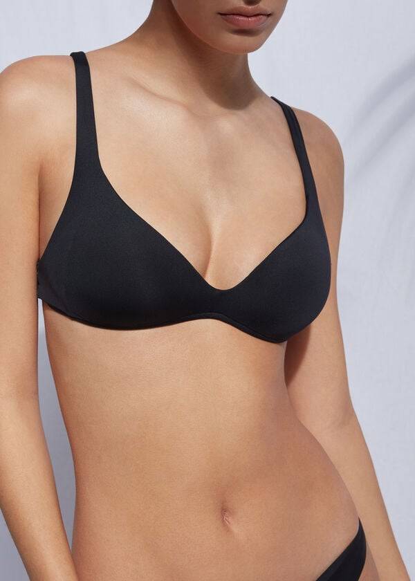 Women's Calzedonia Padded Triangle Indonesia Eco leo Bikini Tops Black | IE1913KI