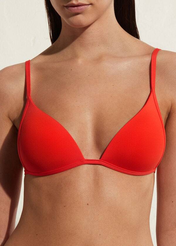 Women's Calzedonia Padded Triangle Indonesia Eco strass Bikini Tops Red | IE1927YU