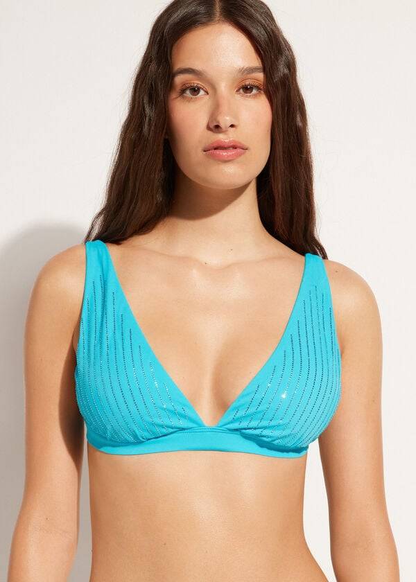 Women\'s Calzedonia Padded Triangle Shanghai Bikini Tops Turquoise | IE1936GL