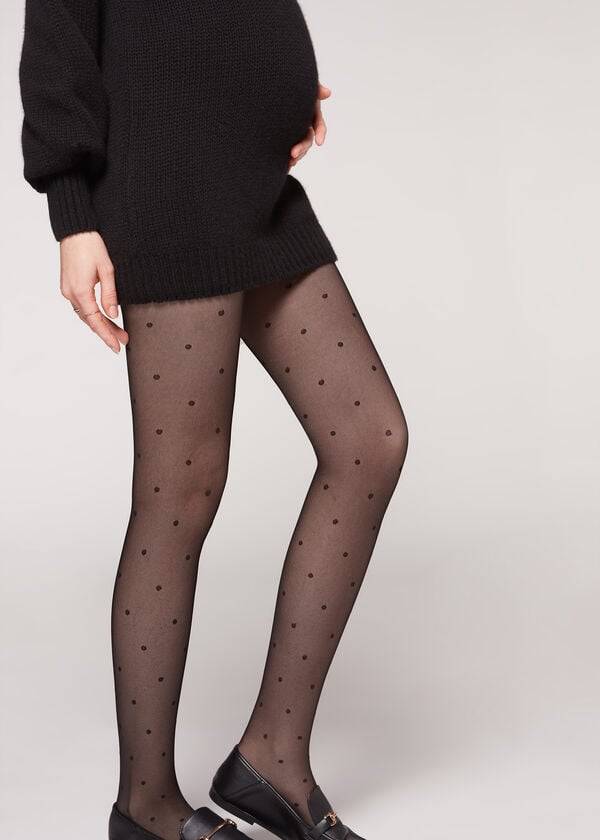 Women's Calzedonia Polka Dot Maternity Patterned Tights Black | IE1120TV