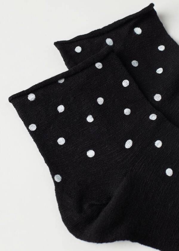 Women's Calzedonia Polka Dot Motif with Linen Short Socks Black | IE2467GL