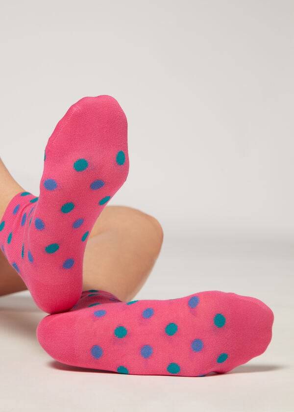 Women\'s Calzedonia Polka Dot Pattern Short Socks Pink | IE2470SO