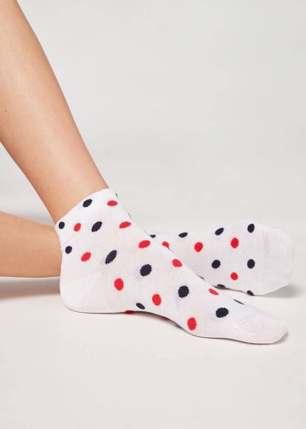 Women\'s Calzedonia Polka Dot Pattern Short Socks White | IE2471AP