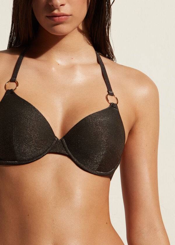 Women's Calzedonia Push Up Hollywood Bikini Tops Black | IE1943CE