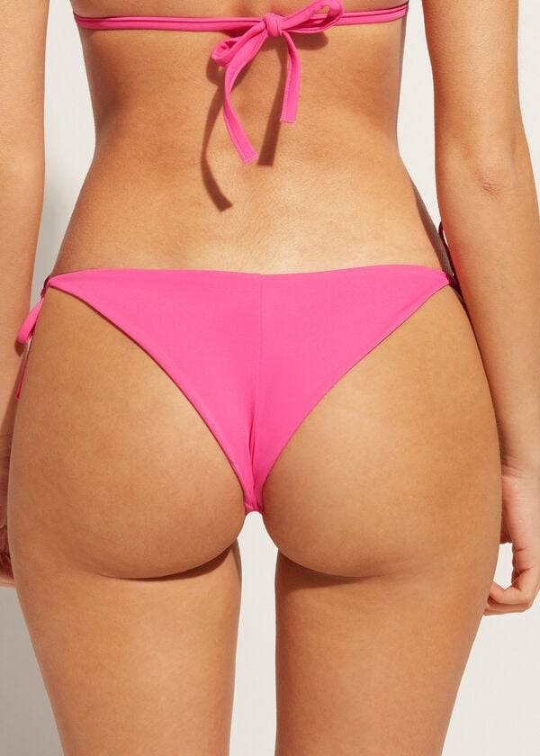 Women's Calzedonia Rhinestone Brazilian String Shanghai Bikini Bottoms Pink | IE1517SO