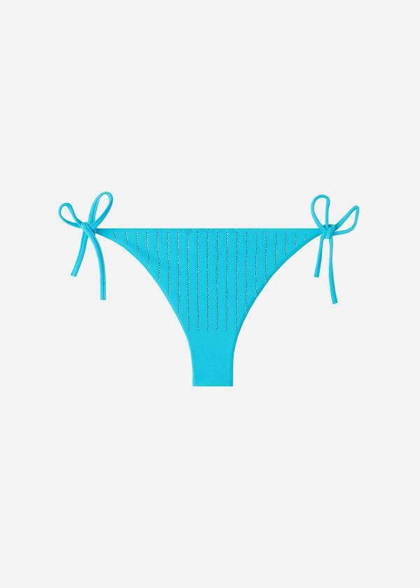 Women's Calzedonia Rhinestone Brazilian String Shanghai Bikini Bottoms Turquoise Green | IE1518DN