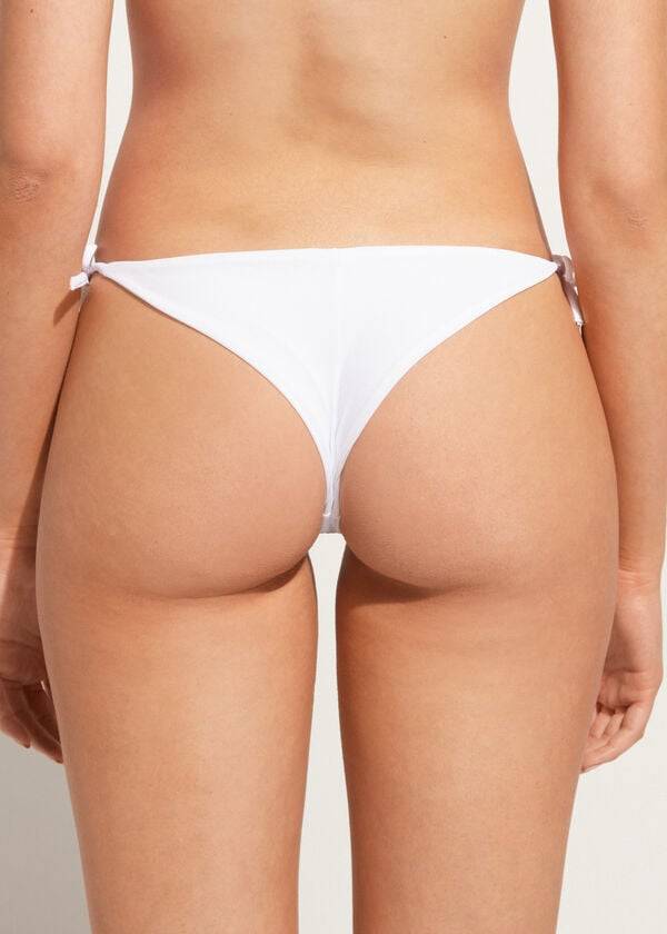 Women's Calzedonia Rhinestone Brazilian String Shanghai Bikini Bottoms White | IE1519FM