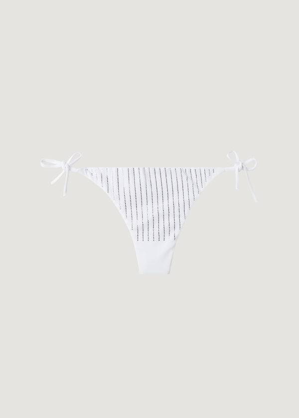 Women's Calzedonia Rhinestone Brazilian String Shanghai Bikini Bottoms White | IE1519FM