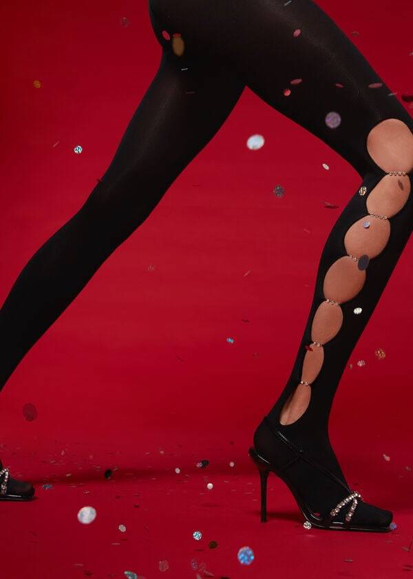 Women's Calzedonia Rhinestone Cut Out 100 Denier Opaque Eco Patterned Tights Black | IE1121YU