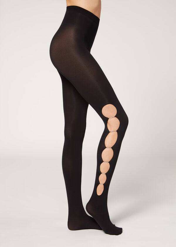 Women\'s Calzedonia Rhinestone Cut Out 100 Denier Opaque Eco Patterned Tights Black | IE1121YU