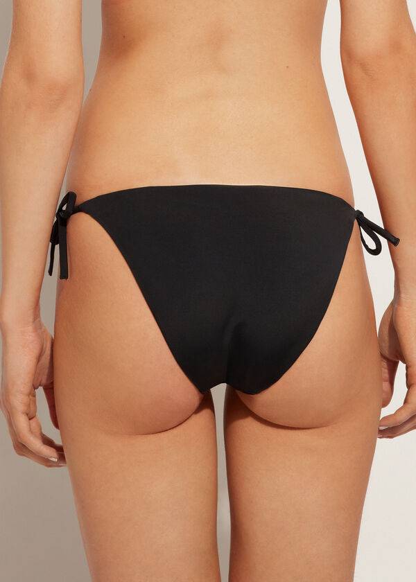 Women's Calzedonia Rhinestone String Shanghai Bikini Bottoms Black | IE1524LH