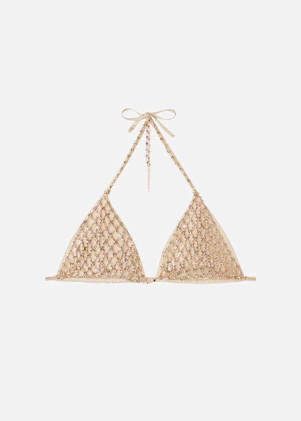 Women's Calzedonia Rhinestone Triangle String Luxor Bikini Tops Gold | IE1958AP