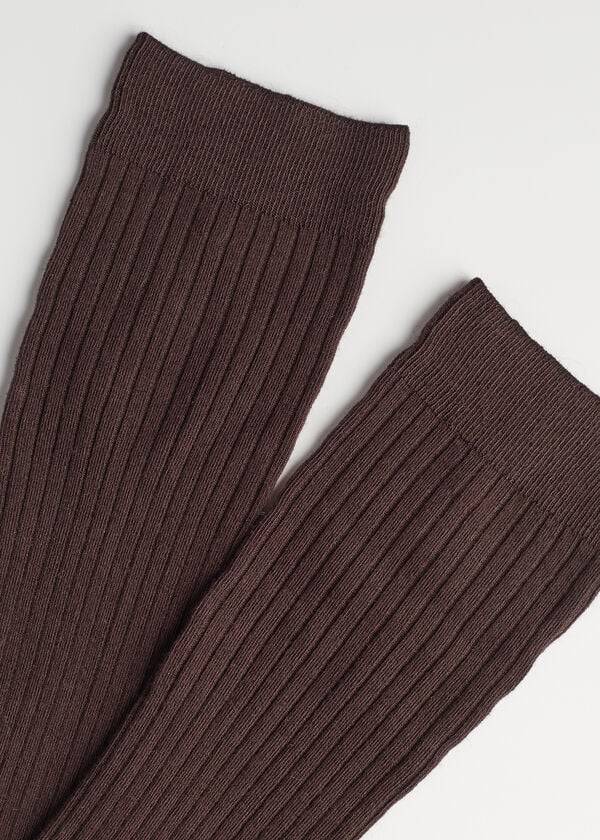 Women's Calzedonia Ribbed Cashmere Long Socks Brown | IE2245SO