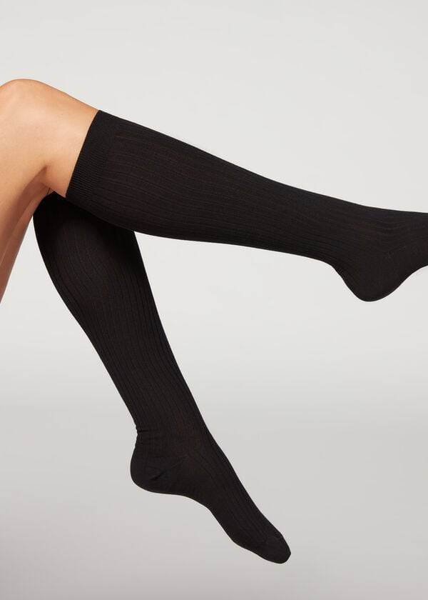 Women\'s Calzedonia Ribbed Cashmere Long Socks Black | IE2246DN