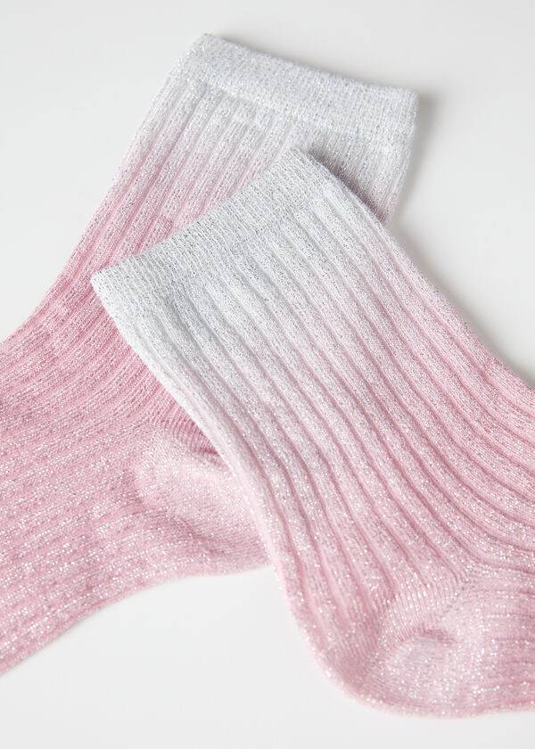 Women's Calzedonia Ribbed Faded with Glitter Short Socks Pink | IE2474IS