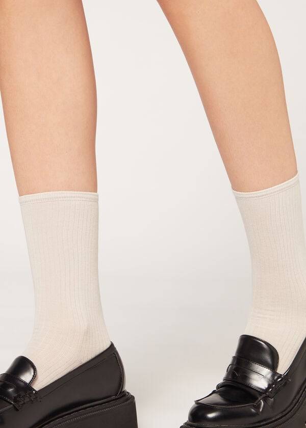 Women's Calzedonia Ribbed Short Socks Beige | IE2487XF