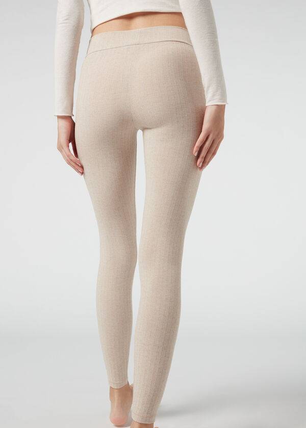 Women's Calzedonia Ribbed with Cashmere Leggings Beige | IE2674OR