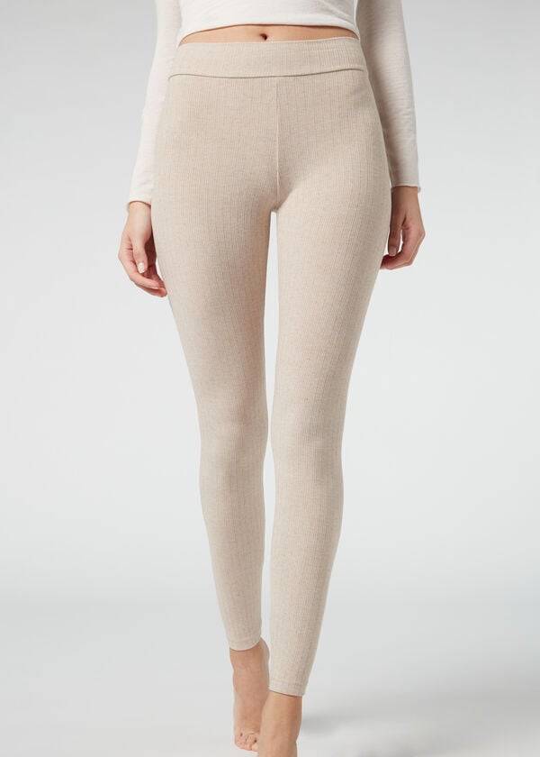 Women\'s Calzedonia Ribbed with Cashmere Leggings Beige | IE2674OR