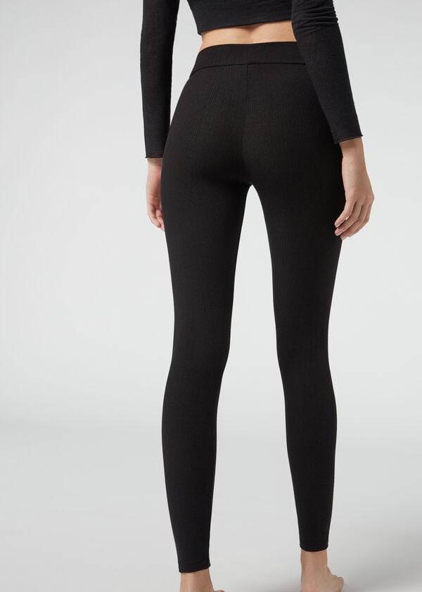 Women's Calzedonia Ribbed with Cashmere Leggings Black | IE2675IS