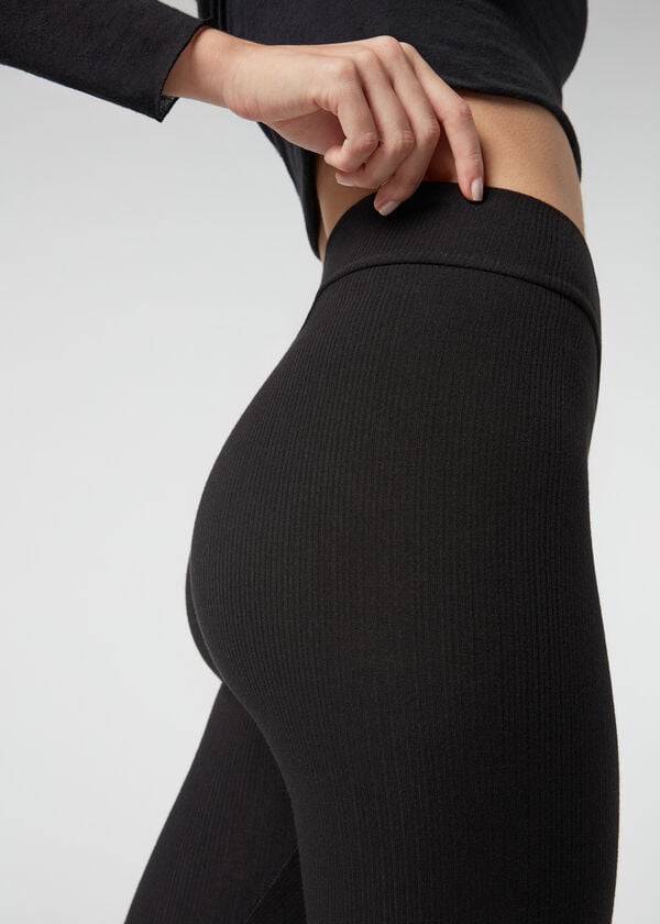 Women's Calzedonia Ribbed with Cashmere Leggings Black | IE2675IS