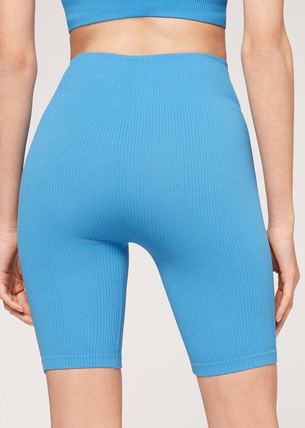 Women's Calzedonia Seamless Athletic Bike Leggings Blue | IE2677YU