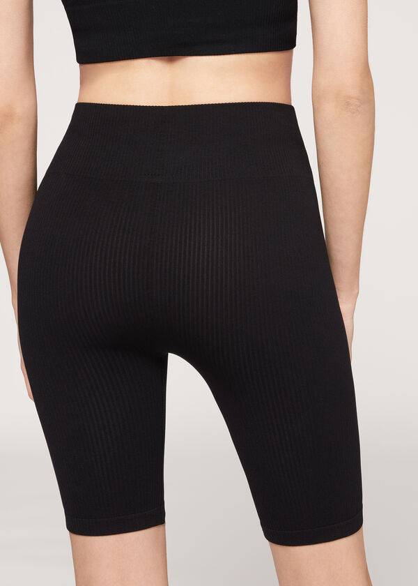 Women's Calzedonia Seamless Athletic Bike Leggings Black | IE2678TV