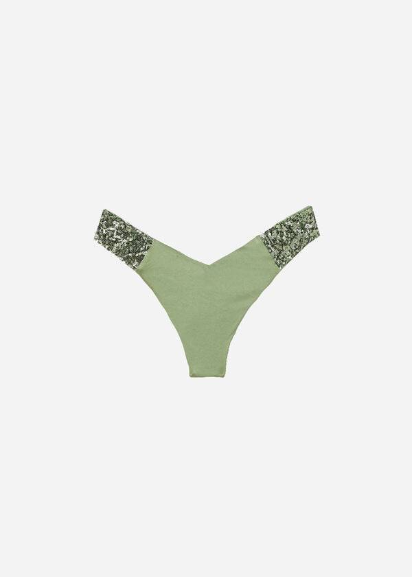 Women's Calzedonia Sequined High-Cut Brazilian Cannes Bikini Bottoms Green | IE1544DN